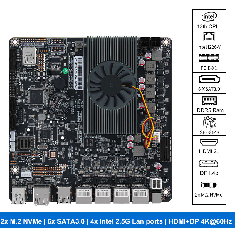 Nas Motherboard N100 6 Sata - لوحة أم N100 Nas مع 2x