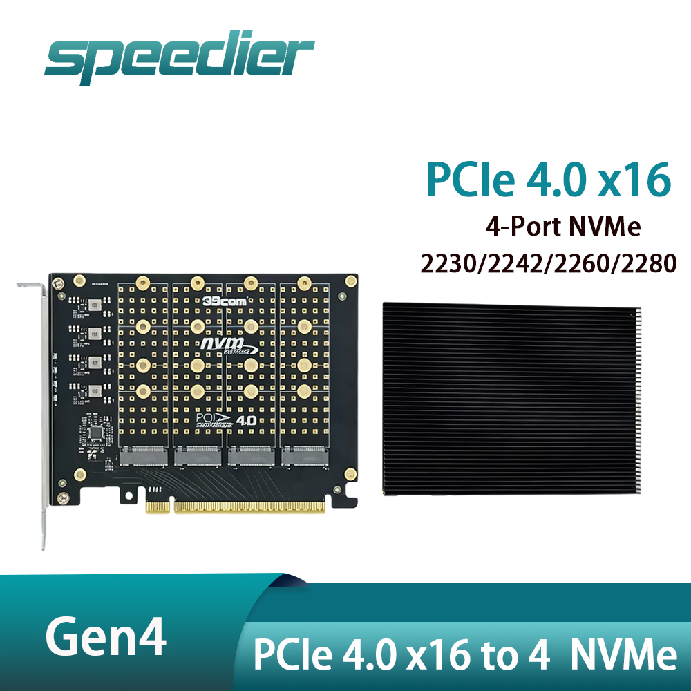 Quad M.2 Nvme Pcie Bifurcation Card - بطاقة محول PCIe 4.0 X16 إلى